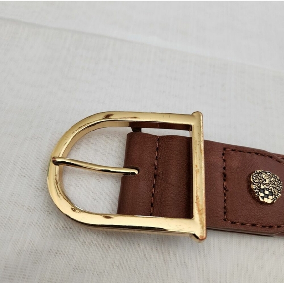 Unbranded Belt Womens Large Brown Genuine Leather Belt 1 1/2” Wide Gold Hardware - Picture 4 of 5